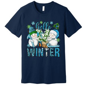 Hello Winter Vibes Cozy Season Snowman Christmas Pajamas Premium T-Shirt