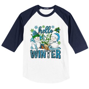 Hello Winter Vibes Cozy Season Snowman Christmas Pajamas Baseball Sleeve Shirt