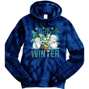 Hello Winter Vibes Cozy Season Snowman Christmas Pajamas Tie Dye Hoodie