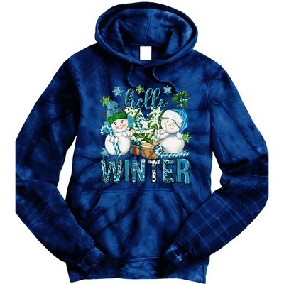 Hello Winter Vibes Cozy Season Snowman Christmas Pajamas Tie Dye Hoodie