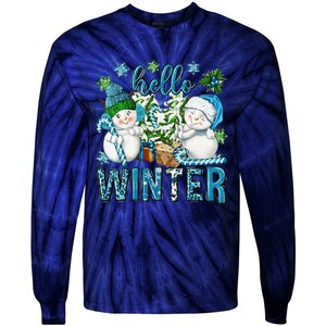 Hello Winter Vibes Cozy Season Snowman Christmas Pajamas Tie-Dye Long Sleeve Shirt