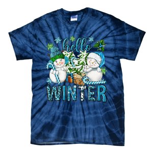 Hello Winter Vibes Cozy Season Snowman Christmas Pajamas Tie-Dye T-Shirt