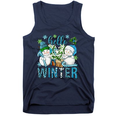 Hello Winter Vibes Cozy Season Snowman Christmas Pajamas Tank Top