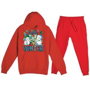 Hello Winter Vibes Cozy Season Snowman Christmas Pajamas Premium Hooded Sweatsuit Set