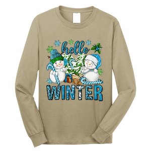 Hello Winter Vibes Cozy Season Snowman Christmas Pajamas Long Sleeve Shirt