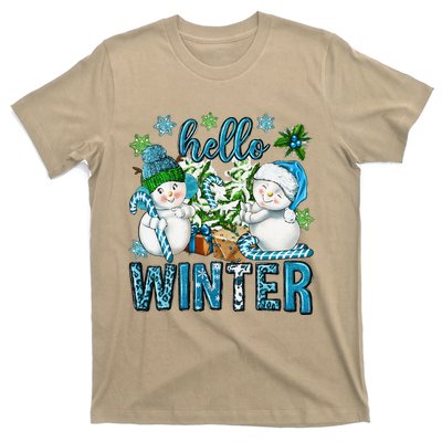 Hello Winter Vibes Cozy Season Snowman Christmas Pajamas T-Shirt