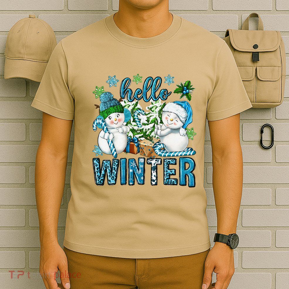 Hello Winter Vibes Cozy Season Snowman Christmas Pajamas T-Shirt