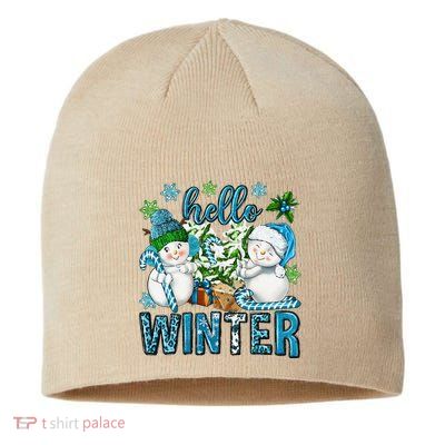 Hello Winter Vibes Cozy Season Snowman Christmas Pajamas Sustainable Beanie