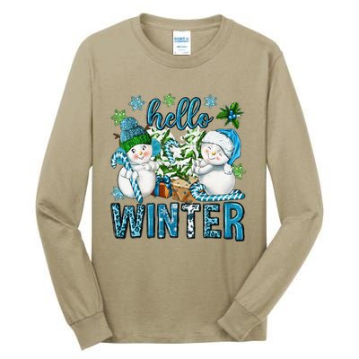 Hello Winter Vibes Cozy Season Snowman Christmas Pajamas Tall Long Sleeve T-Shirt