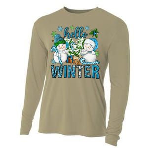 Hello Winter Vibes Cozy Season Snowman Christmas Pajamas Cooling Performance Long Sleeve Crew