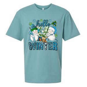 Hello Winter Vibes Cozy Season Snowman Christmas Pajamas Sueded Cloud Jersey T-Shirt