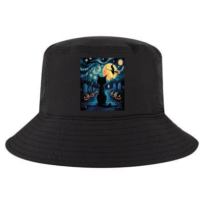 Halloween Witch Van Gogh Starry Night Black Cat Pumpkin Cool Comfort Performance Bucket Hat