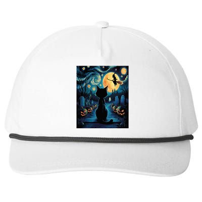 Halloween Witch Van Gogh Starry Night Black Cat Pumpkin Snapback Five-Panel Rope Hat