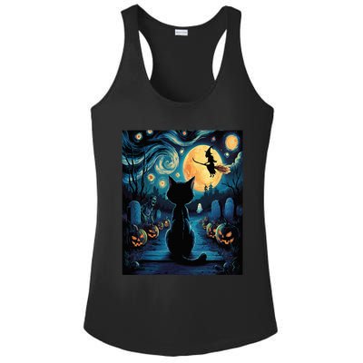 Halloween Witch Van Gogh Starry Night Black Cat Pumpkin Ladies PosiCharge Competitor Racerback Tank