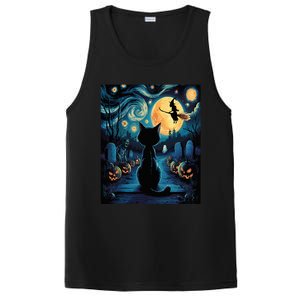 Halloween Witch Van Gogh Starry Night Black Cat Pumpkin PosiCharge Competitor Tank