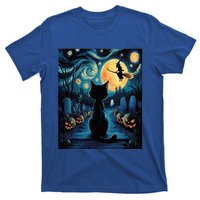 Halloween Witch Van Gogh Starry Night Black Cat Pumpkin T-Shirt