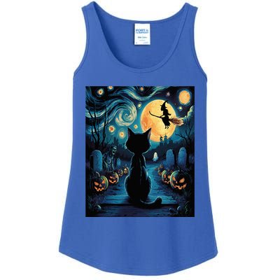 Halloween Witch Van Gogh Starry Night Black Cat Pumpkin Ladies Essential Tank