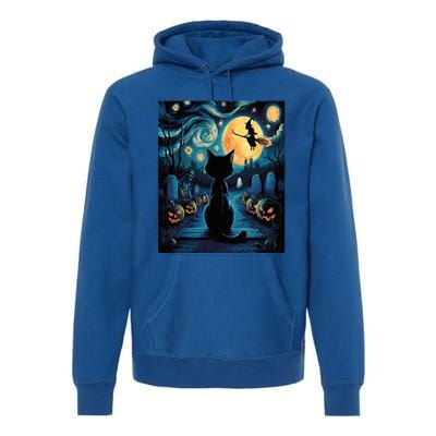 Halloween Witch Van Gogh Starry Night Black Cat Pumpkin Premium Hoodie