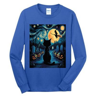 Halloween Witch Van Gogh Starry Night Black Cat Pumpkin Tall Long Sleeve T-Shirt