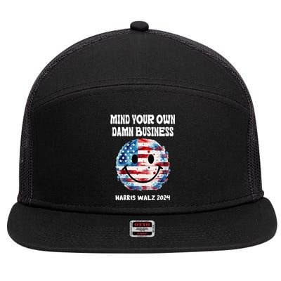 Harris Walz Waltz 2024 Mind Your Own Damn Business 7 Panel Mesh Trucker Snapback Hat