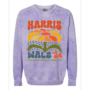 Harris Walz Waltz 2024 Retro Boho Groovy Flowers Colorblast Crewneck Sweatshirt