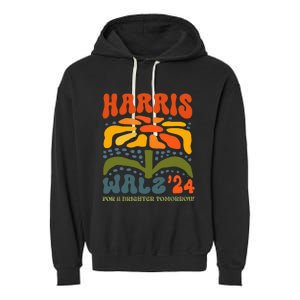 Harris Walz Waltz 2024 Retro Boho Groovy Flowers Garment-Dyed Fleece Hoodie