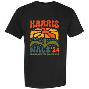 Harris Walz Waltz 2024 Retro Boho Groovy Flowers Garment-Dyed Heavyweight T-Shirt