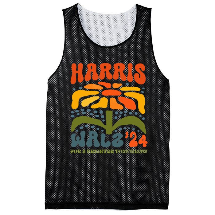 Harris Walz Waltz 2024 Retro Boho Groovy Flowers Mesh Reversible Basketball Jersey Tank