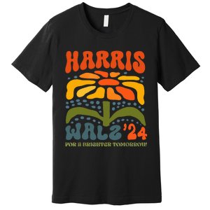 Harris Walz Waltz 2024 Retro Boho Groovy Flowers Premium T-Shirt