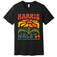 Harris Walz Waltz 2024 Retro Boho Groovy Flowers Premium T-Shirt