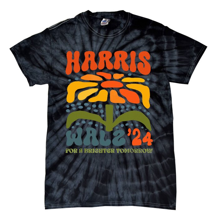 Harris Walz Waltz 2024 Retro Boho Groovy Flowers Tie-Dye T-Shirt