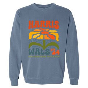 Harris Walz Waltz 2024 Retro Boho Groovy Flowers Garment-Dyed Sweatshirt