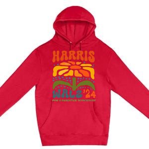 Harris Walz Waltz 2024 Retro Boho Groovy Flowers Premium Pullover Hoodie