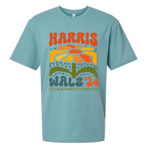 Harris Walz Waltz 2024 Retro Boho Groovy Flowers Sueded Cloud Jersey T-Shirt