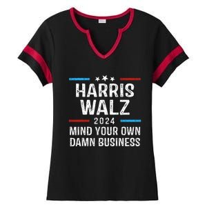 Harris Walz Waltz 2024 Mind Your Own Damn Business Ladies Halftime Notch Neck Tee