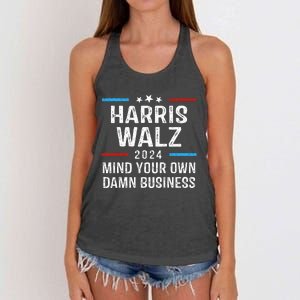 Harris Walz Waltz 2024 Mind Your Own Damn Business Women's Knotted Racerback Tank