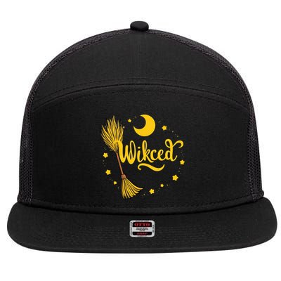 Halloween Wicked Witch Broom Retro Spooky 7 Panel Mesh Trucker Snapback Hat