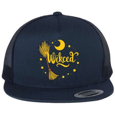 Halloween Wicked Witch Broom Retro Spooky Flat Bill Trucker Hat