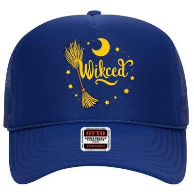 Halloween Wicked Witch Broom Retro Spooky High Crown Mesh Back Trucker Hat