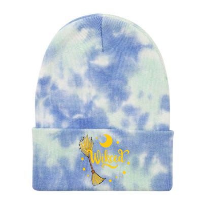 Halloween Wicked Witch Broom Retro Spooky Tie Dye 12in Knit Beanie