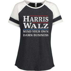 Harris Walz Waltz 2024 Mind Your Own Damn Business Enza Ladies Jersey Colorblock Tee