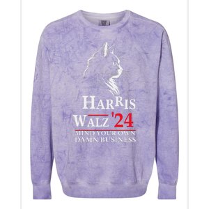 Harris Walz Waltz 2024 Mind Your Own Damn Business Cat Lady Colorblast Crewneck Sweatshirt