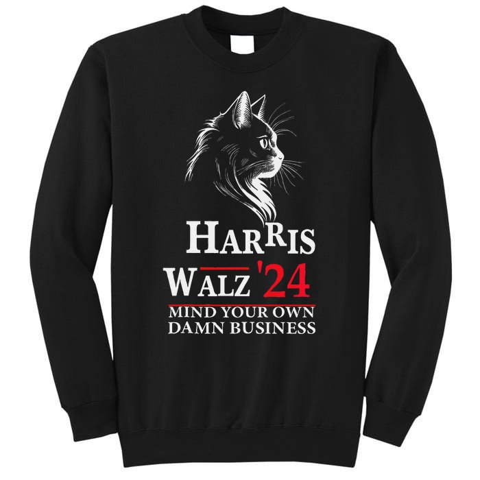 Harris Walz Waltz 2024 Mind Your Own Damn Business Cat Lady Sweatshirt