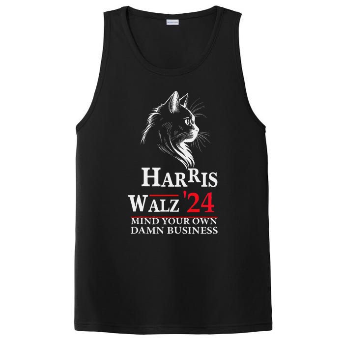 Harris Walz Waltz 2024 Mind Your Own Damn Business Cat Lady PosiCharge Competitor Tank