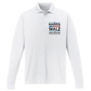 Harris Walz Waltz 2024 Mind Your Own Damn Business Performance Long Sleeve Polo