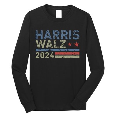 Harris Walz Waltz 2024 Retro Vintage Distressed Design Long Sleeve Shirt