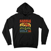 Harris Walz Waltz 2024 Retro Boho Vintage Groovy Flowers Hoodie