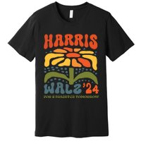 Harris Walz Waltz 2024 Retro Boho Vintage Groovy Flowers Premium T-Shirt