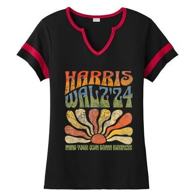 Harris Walz Waltz 2024 Mind Your Own Damn Business Ladies Halftime Notch Neck Tee