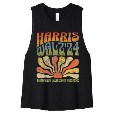 Harris Walz Waltz 2024 Mind Your Own Damn Business Women's Racerback Cropped Tank